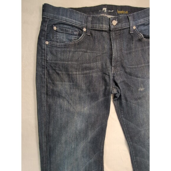 7 For All Mankind Jeans Mens 36x28 Blue Dark Wash Bootcut Denim Design On Pocket - Picture 4 of 16
